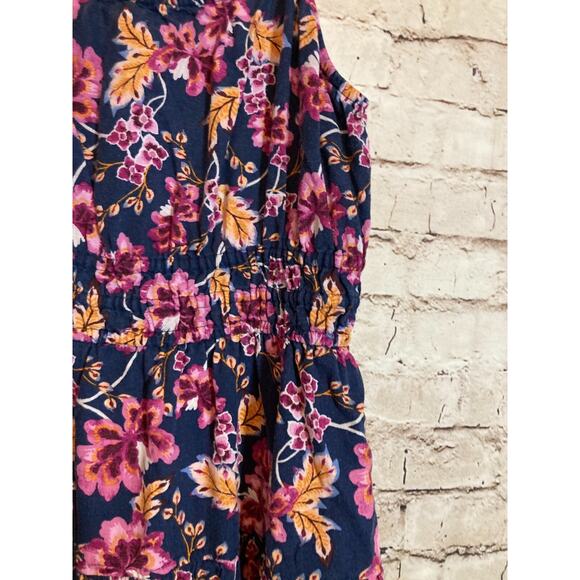 Old Navy Linen Midi Dress Womens Medium Navy & Purple Floral Babydoll Tiered - Picture 9 of 15